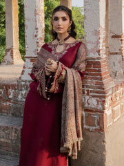 IZEL - 3PC DHANAK EMBROIDERED SHIRT WITH TWILL PRINTED SHAWL AND TROUSER - HZU2583
