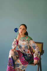 ETHNC - 2PC SILK PRINTED SHIRT WITH SILK PRINTED TROUSER - HZU2499