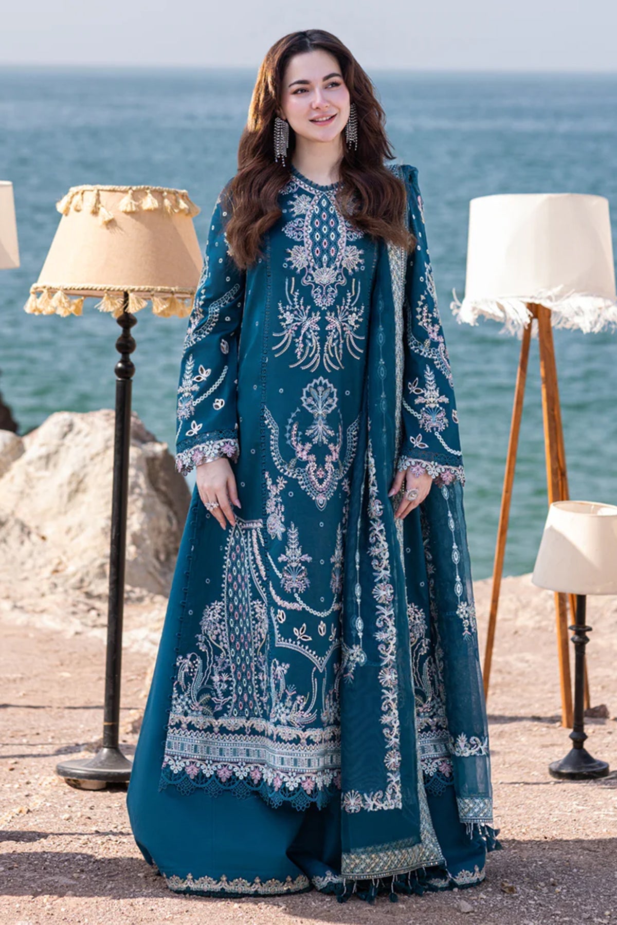 QALAMKAR - 3PC LAWN SEQUIN EMBROIDERED SHIRT WITH COTTON NET EMBROIDERED DUPATTA AND TROUSER - HZG2703