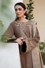 IZEL - 3PC LAWN EMBROIDERED SHIRT WITH CHIFFON PRINTED DUPATTA AND TROUSER - HZG2653