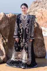 QALAMKAR - 3PC LAWN EMBROIDERED SHIRT WITH CHIFFON PRINTED EMBROIDERED DUPATTA AND TROUSER - HZG2646