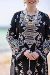 QALAMKAR - 3PC LAWN EMBROIDERED SHIRT WITH CHIFFON PRINTED EMBROIDERED DUPATTA AND TROUSER - HZG2646