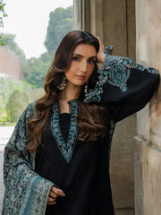 IZEL - 3PC DHANAK EMBROIDERED SHIRT WITH TWILL PRINTED SHAWL AND TROUSER - HZU2587