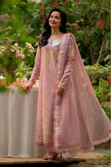 RANG RASIYA - 3PC LAWN SEQUIN EMBROIDERED SHIRT WITH KHADDI NET EMBROIDERED DUPATTA AND TROUSER - HZG3056