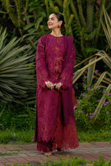 RANG RASIYA - 3PC LAWN CHIKANKAARI EMBROIDERED SHIRT WITH KHADDI NET EMBROIDERED DUPATTA AND TROUSER - HZG2966