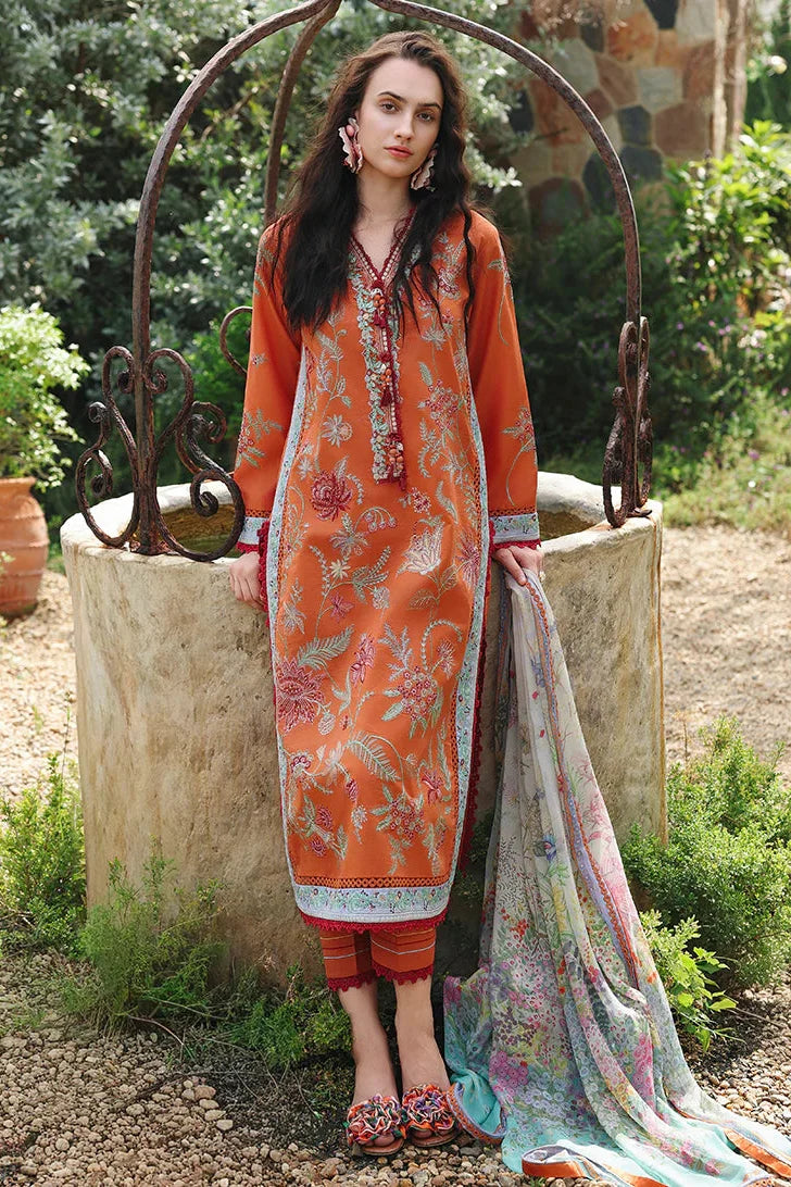 MUSHQ - 3PC LAWN EMBROIDERED SHIRT WITH CHIFFON PRINTED DUPATTA AND TROUSER - HZG3083
