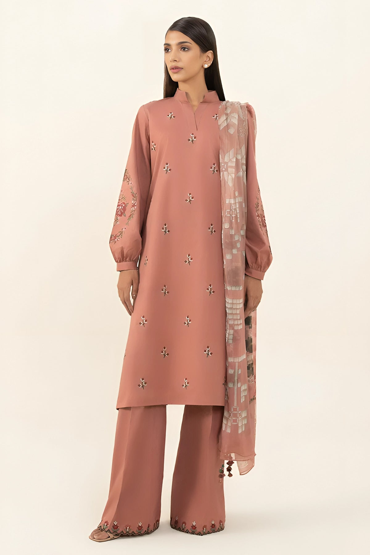 SAPPHIRE - 3PC LAWN EMBROIDERED SHIRT WITH PRINTED DUPATTA AND TROUSER - HZG1722