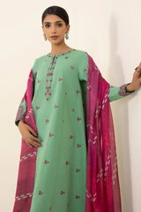SAPPHIRE - 3PC LAWN EMBROIDERED SHIRT WITH PRINTED DUPATTA AND TROUSER - HZG3008