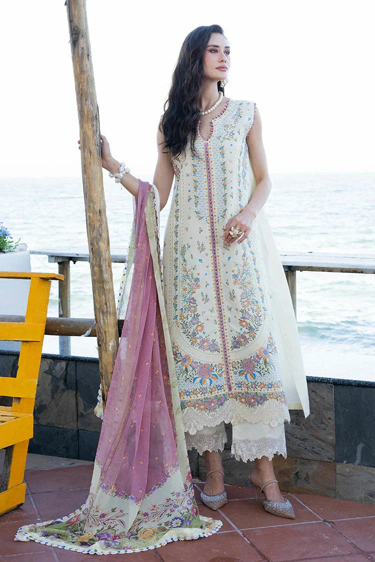 FIONA - 3PC LAWN EMBROIDERED SHIRT WITH CHIFFON PRINTED DUPATTA AND TROUSER - HZG2955