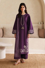 GARNET - 3PC DHANAK EMBROIDERED SHIRT WITH TWILL PRINTED SHAWL AND TROUSER - HZG2479