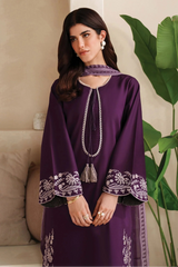 GARNET - 3PC LAWN EMBROIDERED SHIRT WITH CHIFFON PRINTED DUPATTA AND TROUSER - HZG2657