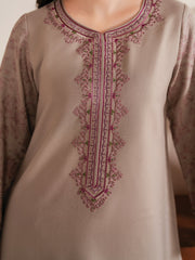GARNET - 3PC DHANAK EMBROIDERED SHIRT WITH TWILL PRINTED SHAWL AND TROUSER - HZU2431