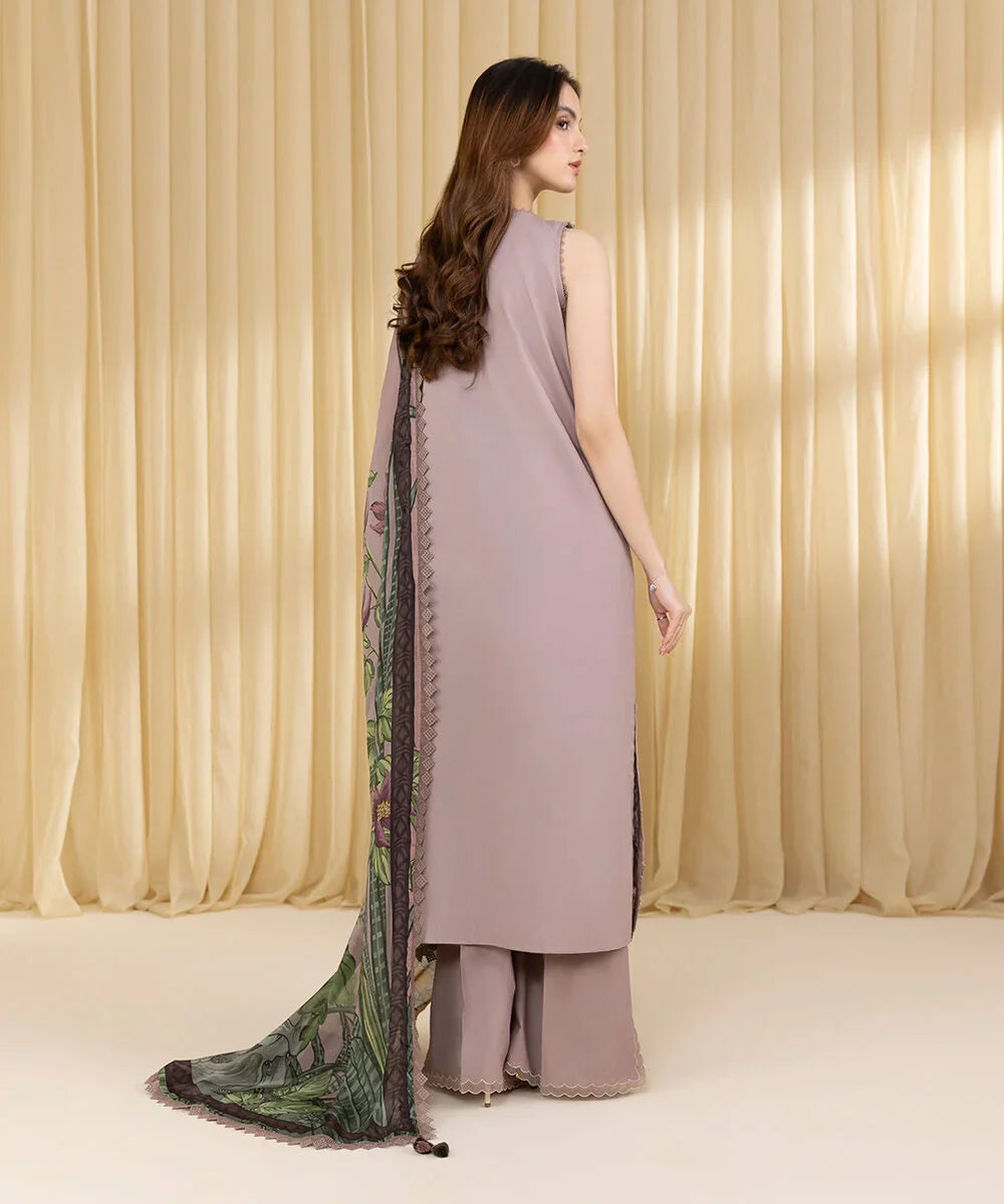 SAPPHIRE - 3PC DHANAK EMBROIDERED SHIRT WITH TWILL PRINTED SHAWL AND TROUSER - HZG2413