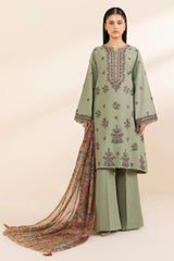 SAPPHIRE - 3PC LAWN EMBROIDERED SHIRT WITH MANAAR PRINTED DUPATTA AND TROUSER - HZG2066