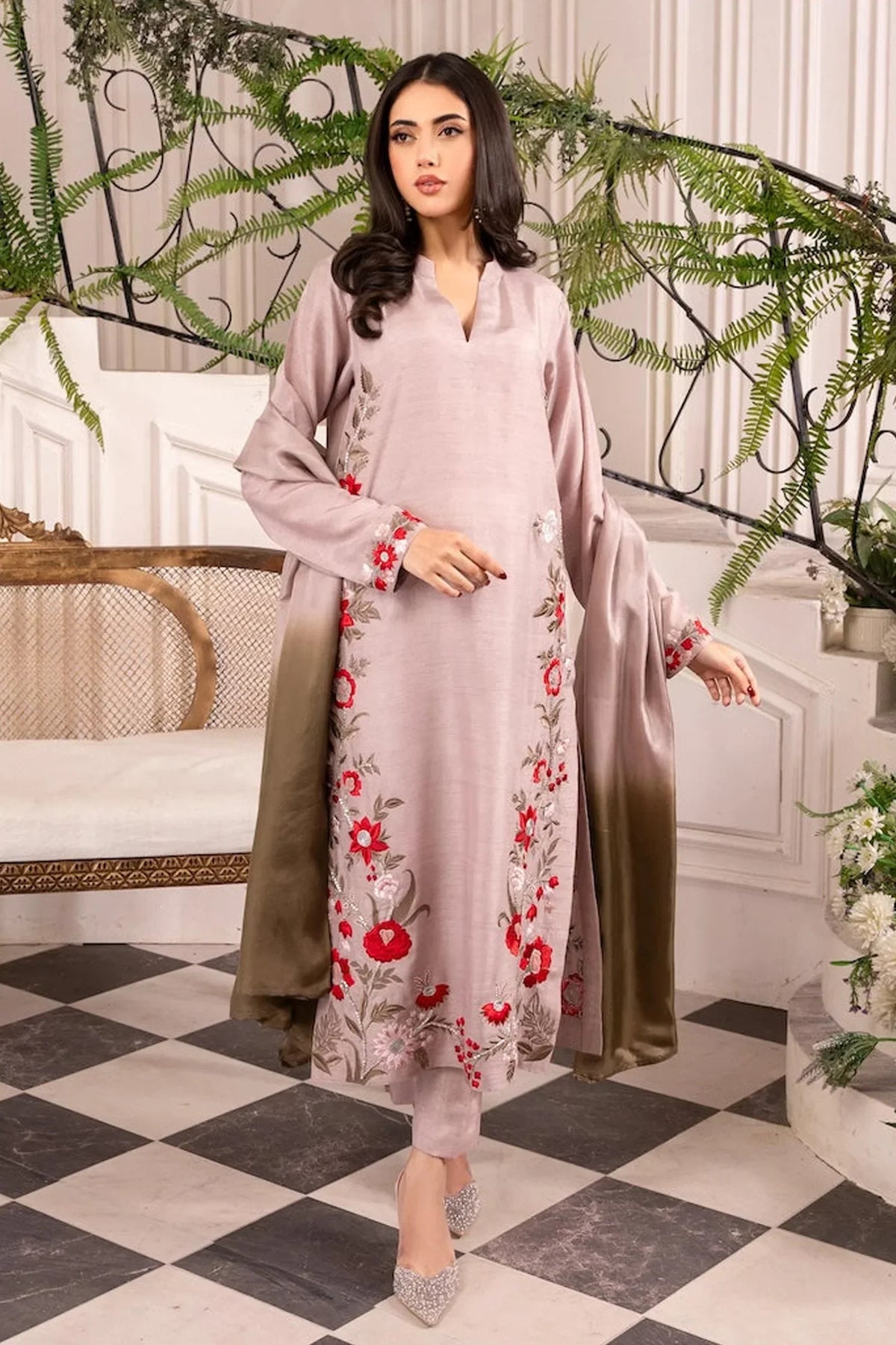 BATIK - 3PC LAWN EMBROIDERED SHIRT WITH CHIFFON TYE AND DYE DUPATTA AND TROUSER - HZG2160