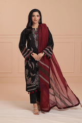 JAZMIN - 3PC DHANAK EMBROIDERED SHIRT WITH MANAAR PRINTED DUPATTA  AND TROUSER - HZG2452