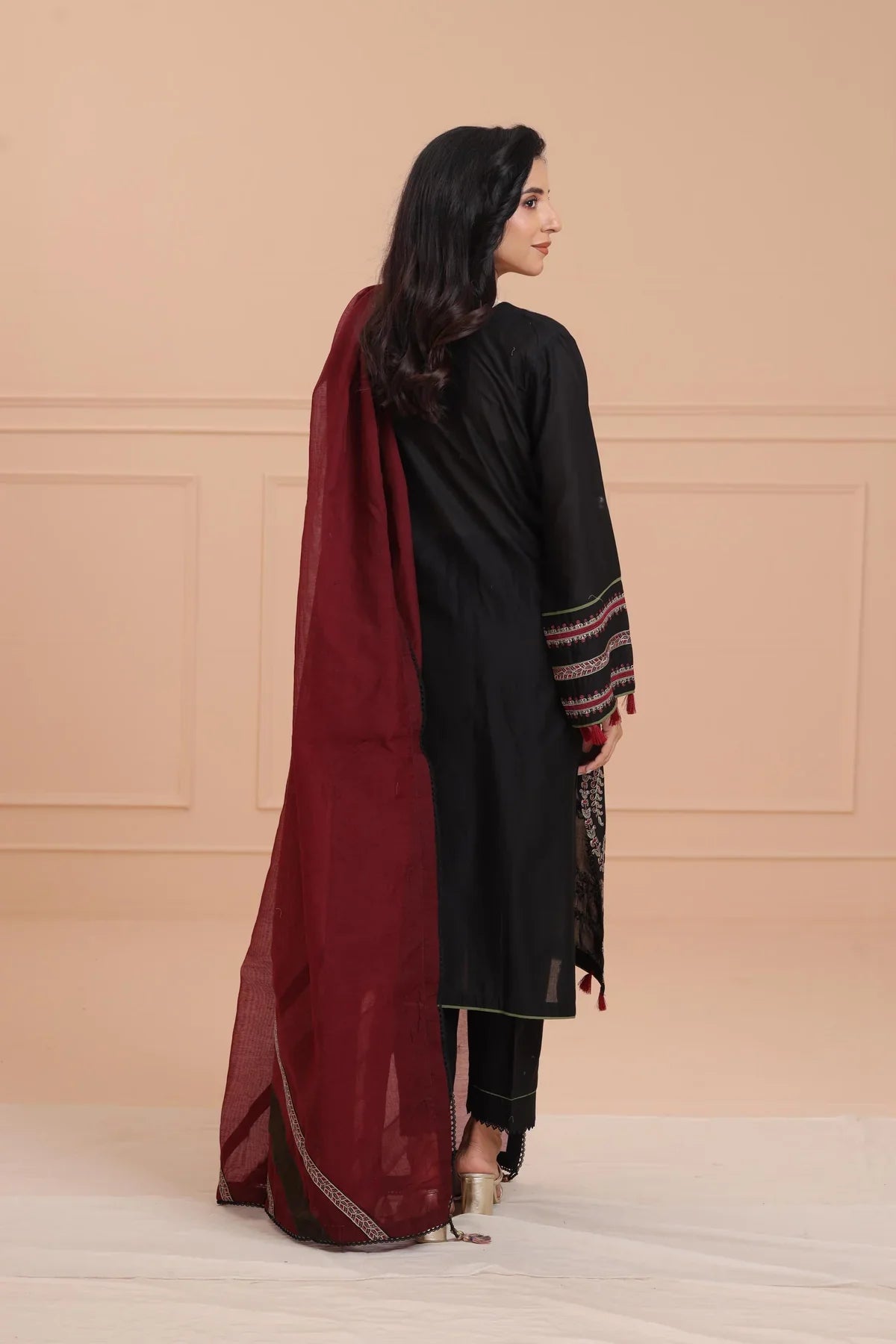 JAZMIN - 3PC DHANAK EMBROIDERED SHIRT WITH MANAAR PRINTED DUPATTA  AND TROUSER - HZG2452