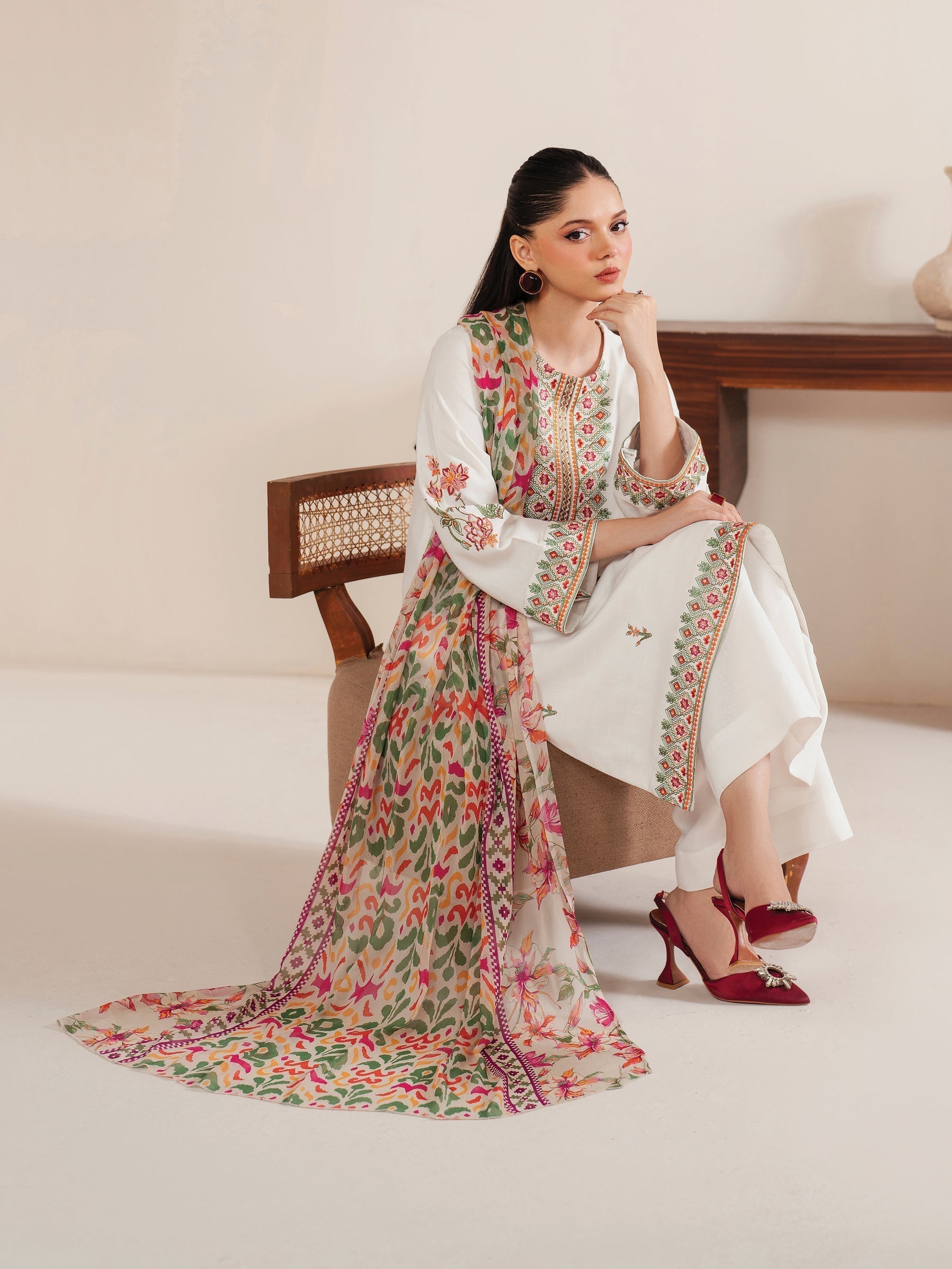 GARNET - 3PC LAWN EMBROIDERED SHIRT WITH MANAAR PRINTED DUPATTA AND TROUSER - HZG2120