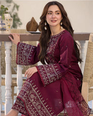 ALLYS - 3PC LAWN EMBROIDERED SHIRT WITH ORGANZA EMBROIDERED DUPATTA AND TROUSER - HZG2820