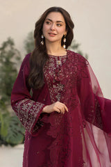 QALAMQAR - 3PC DHANAK SEQUIN EMBROIDERED SHIRT WITH ORGANZA EMBROIDERED DUPATTA  AND TROUSER - HZG2209