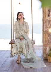 QALAMKAR - 3PC LAWN CHIKANKAARI EMBROIDERED SHIRT WITH ORGANZA EMBROIDERED DUPATTA AND TROUSER - HZG2186