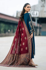 IZEL - 3PC DHANAK EMBROIDERED SHIRT WITH TWILL PRINTED SHAWL AND TROUSER - HZG2419