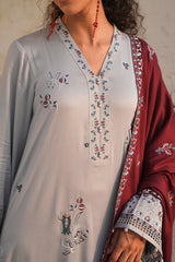 IMAGE - 3PC DHANAK EMBROIDERED SHIRT WITH DHANAK EMBROIDERED SHAWL AND TROUSER - HZG2447