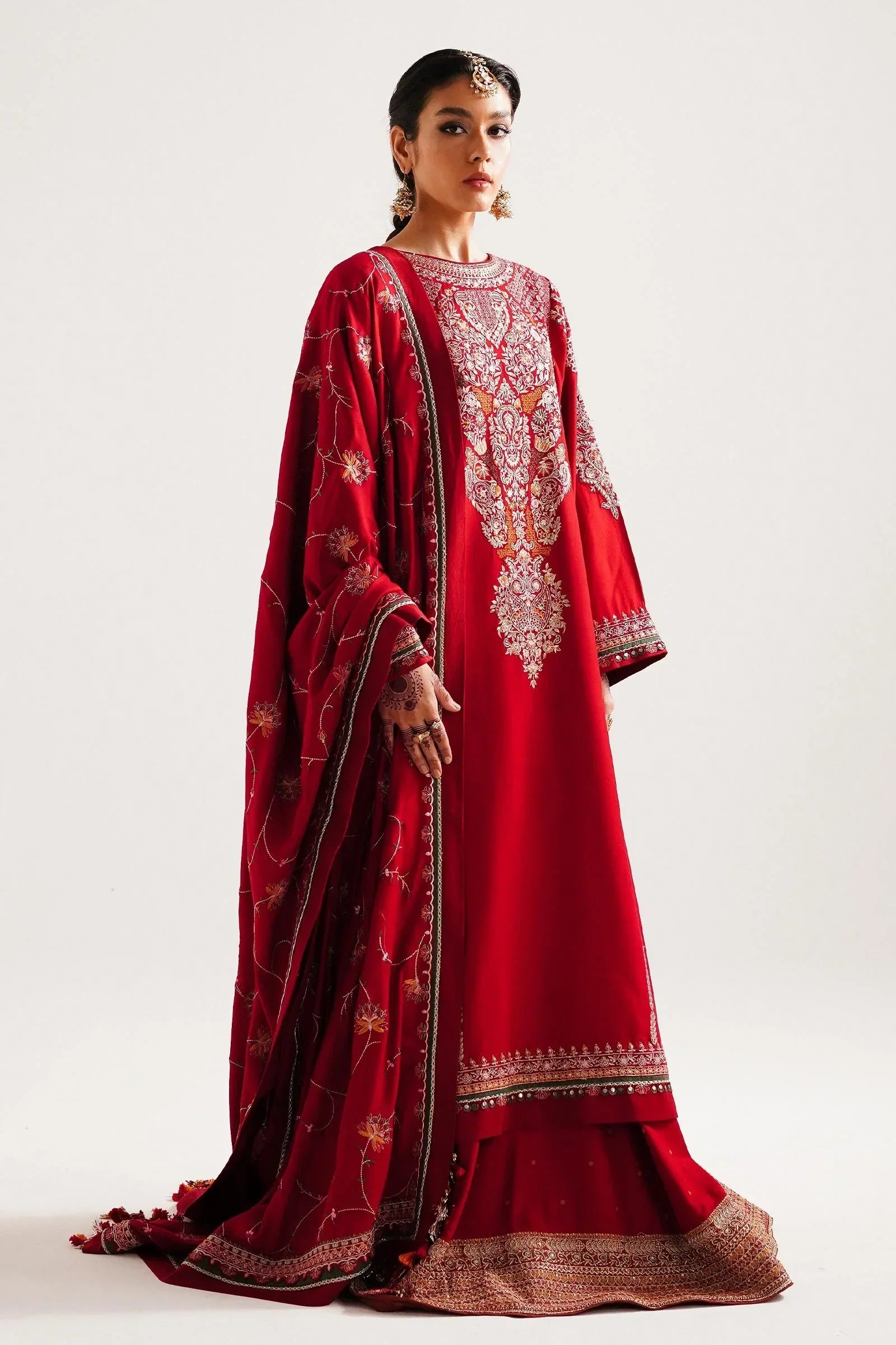 ZARA SHAH JAHAN - 3PC DHANAK EMBROIDERED SHIRT WITH DHANAK EMBROIDERED SHAWL AND TROUSER - HZG2448