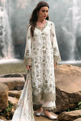 IMAGE - 3PC LAWN EMBROIDERED SHIRT WITH MANAAR PRINTED DUPATTA AND TROUSER - HZG2196
