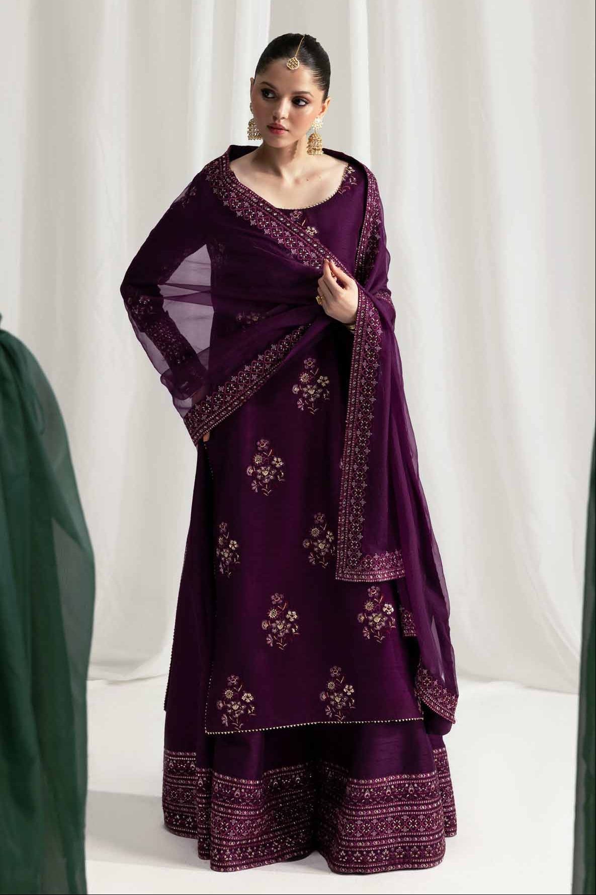 ZAIB - 3PC SILK EMBROIDERED SHIRT WITH ORGANZA EMBROIDERED DUPATTA AND TROUSER - HZG2918