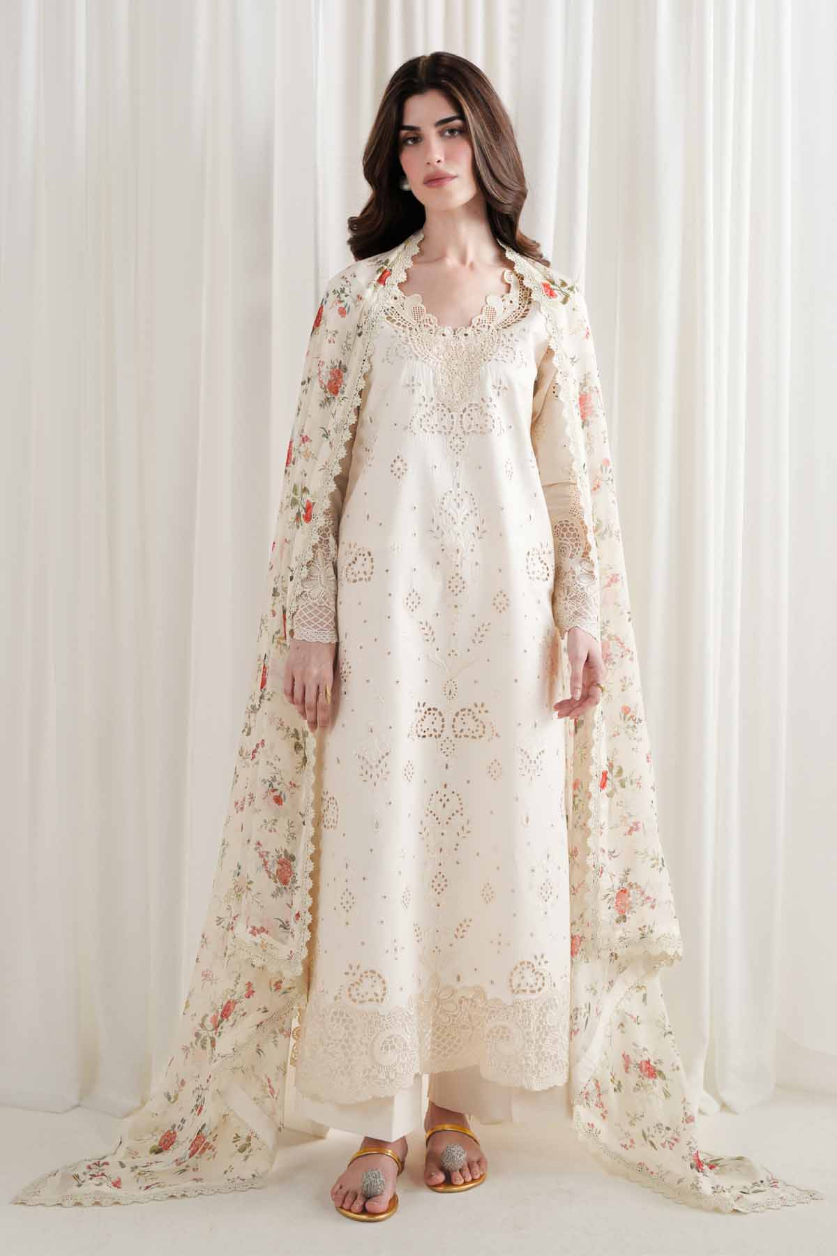 ZAIB - 3PC LAWN EMBROIDERED SHIRT WITH SILK PRINTED DUPATTA AND TROUSER - HZG3024