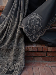 IZEL - 3PC DHANAK EMBROIDERED SHIRT WITH TWILL PRINTED SHAWL AND TROUSER - HZU2582