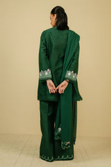 ZARA SHAHJAHAN - 3PC DHANAK EMBROIDERED SHIRT WITH CHIFFON EMBROIDERED DUPPATA AND TROUSER - HZG1824