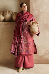 ZARA SHAH JAHAN - 3PC DHANAK EMBROIDERED SHIRT WITH TWILL PRINTED SHAWL AND TROUSER - HZG1394