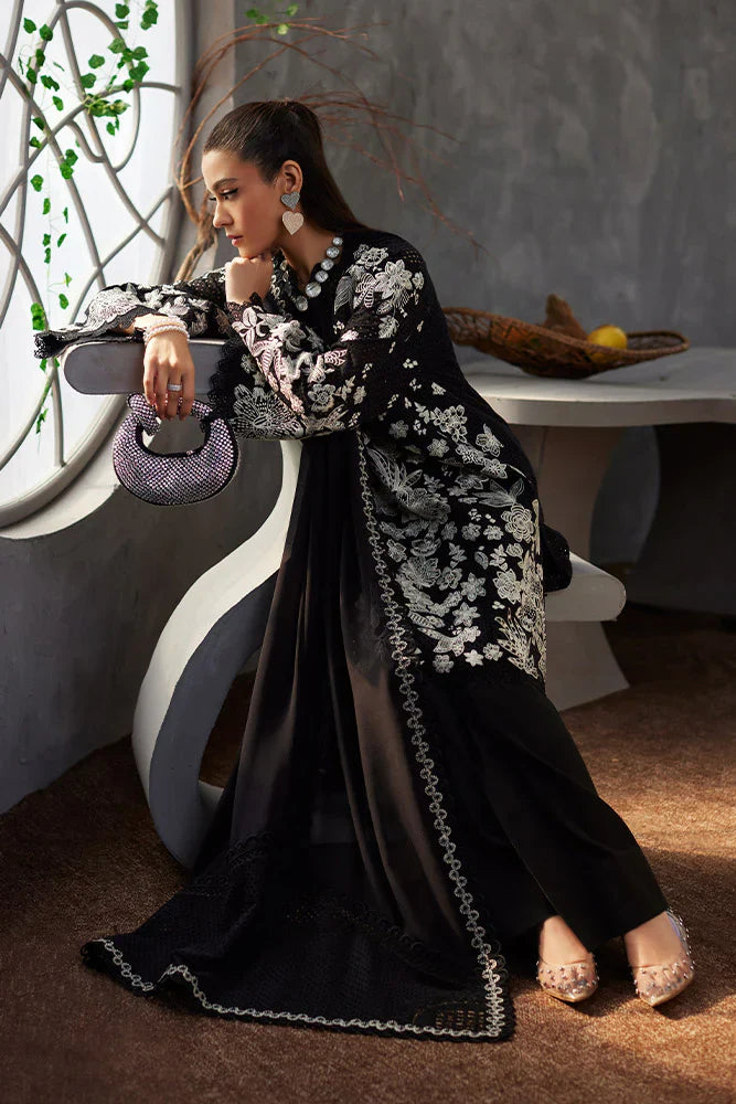 SANA YASIR - 3PC LAWN EMBROIDERED SHIRT WITH CHIFFON EMBROIDERED DUPATTA AND TROUSER - HZG1611