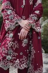 IMAGE - 3PC LAWN EMBROIDERED SHIRT WITH MANAAR EMBROIDERED DUPATTA AND TROUSER - HZG2165