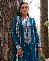 REPUBLIC WOMEN'S WEAR - 3PC DHANAK EMBROIDERED SHIRT WITH DHANAK EMBROIDERED SHAWL AND PRINTED TROUSER - HZG2312