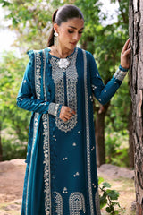 REPUBLIC WOMEN'S WEAR - 3PC DHANAK EMBROIDERED SHIRT WITH DHANAK EMBROIDERED SHAWL AND PRINTED TROUSER - HZG2312