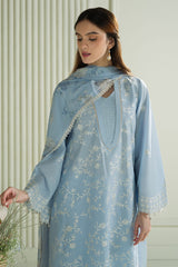 CROSS STITCH - 3PC DHANAK EMBROIDERED SHIRT WITH TWILL PRINTED SHAWL AND TROUSER - HZG2322
