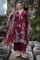 IMAGE - 3PC LAWN EMBROIDERED SHIRT WITH MANAAR EMBROIDERED DUPATTA AND TROUSER - HZG2165