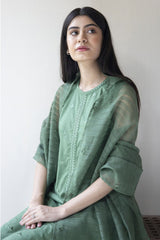 DYOT - 3PC DHANAK EMBROIDERED SHIRT WITH ORGANZA EMBROIDERED DUPATTA AND TROUSER - HZG2455