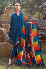 MARIA B - 3PC KHADDAR EMBROIDERED SHIRT WITH WOOL PRINTED SHAWL AND TROUSER - HZG1330