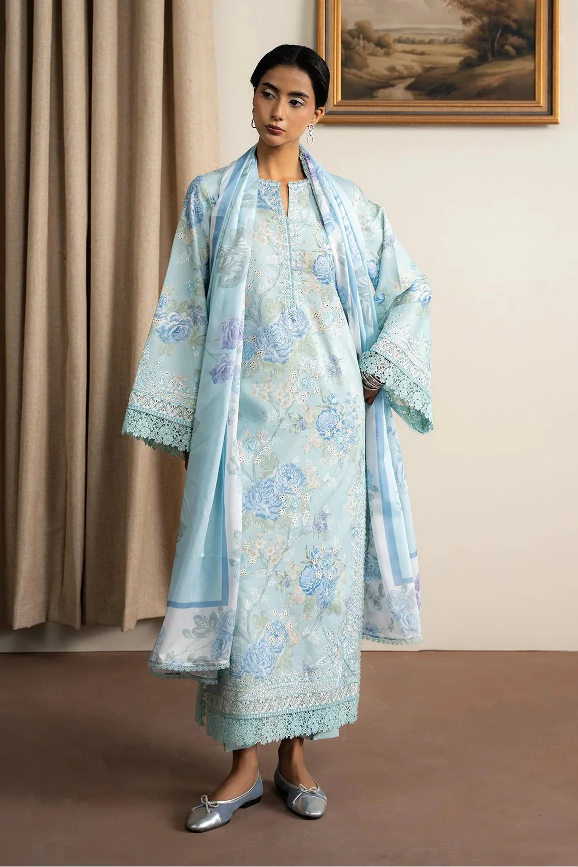 AYZEL - 3PC LAWN PRINTED SHIRT WITH SILK PRINTED DUPATTA AND TROUSER - HZG2981